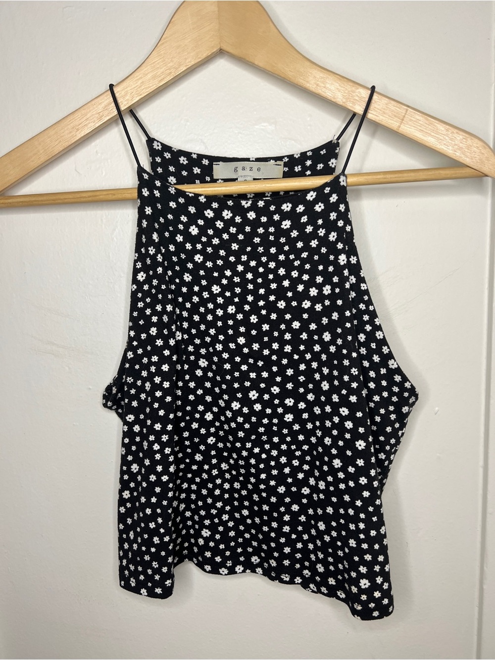 gaze Black Floral Halter Cami with White Daisy Print